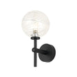 Whitley Medium Arm Wall Light, 1 Light G9, IP44, Satin Black/Clear Dune Effect Round Glass