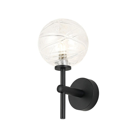 Whitley Medium Arm Wall Light, 1 Light G9, IP44, Satin Black/Clear Dune Effect Round Glass