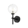 Whitley Medium Arm Wall Light, 1 Light G9, IP44, Satin Black/Clear Waved Round Glass