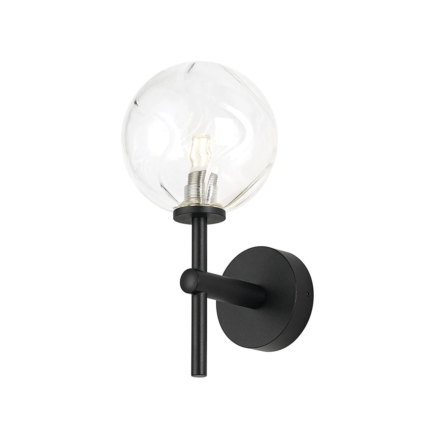 Whitley Medium Arm Wall Light, 1 Light G9, IP44, Satin Black/Clear Waved Round Glass