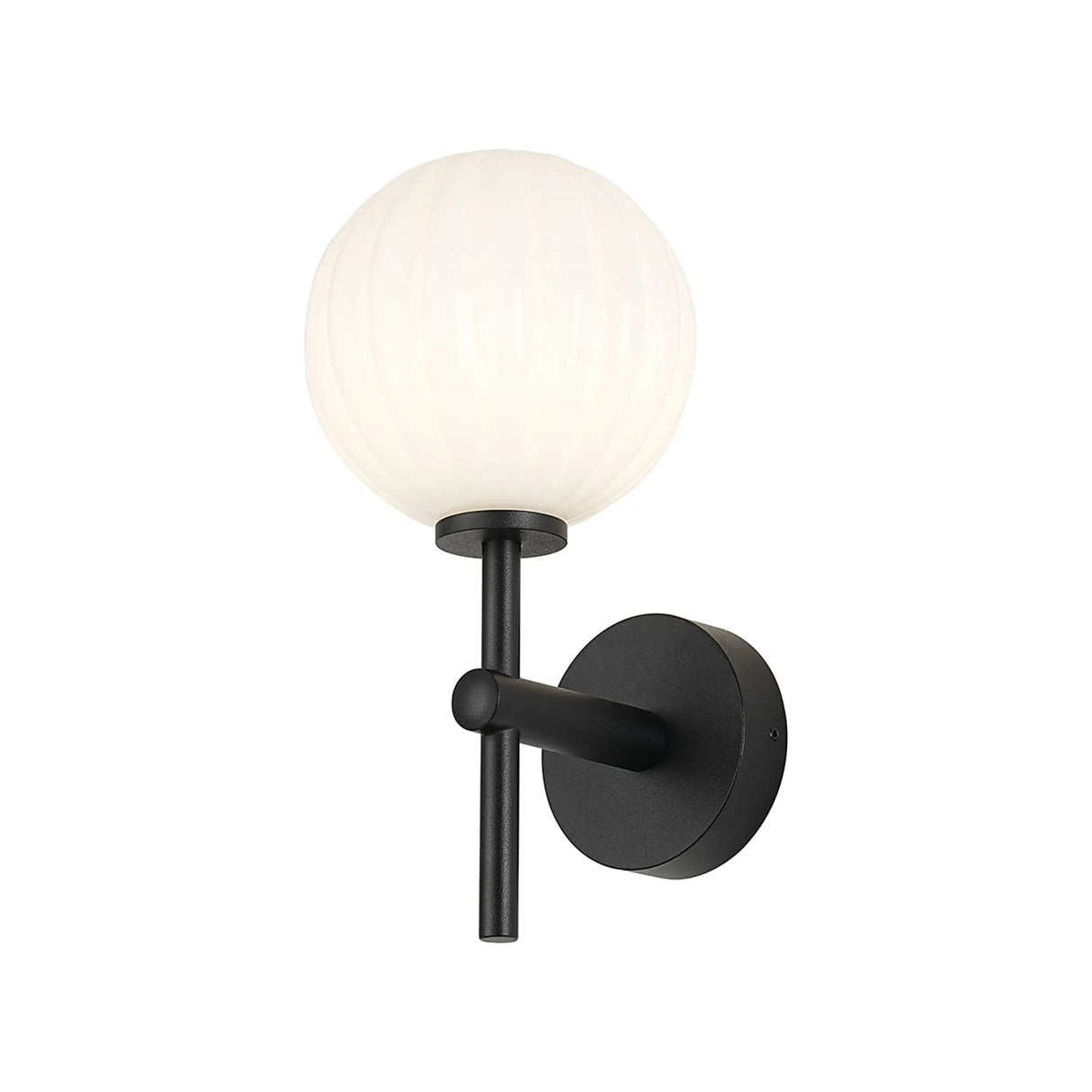 Whitley Medium Arm Wall Lamp 1 Light IP44 Satin Black/Opal Round Segment Glass