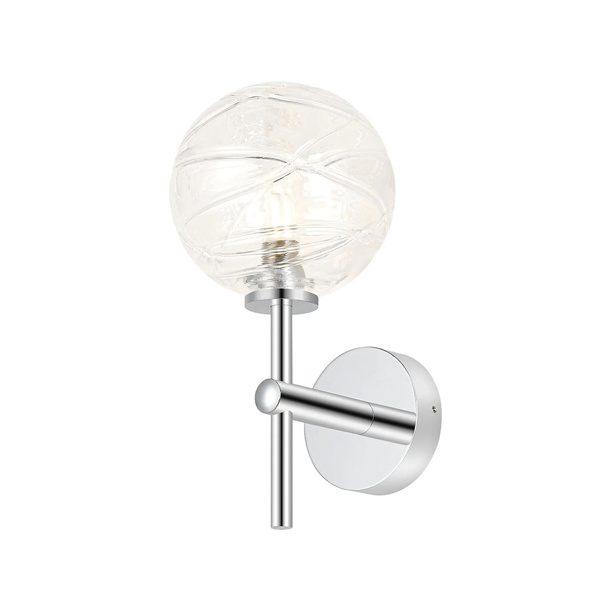 Whitley Medium Arm Wall Lamp 1 Light IP44 Polished Chrome/Clear Dune Effect Round Glass