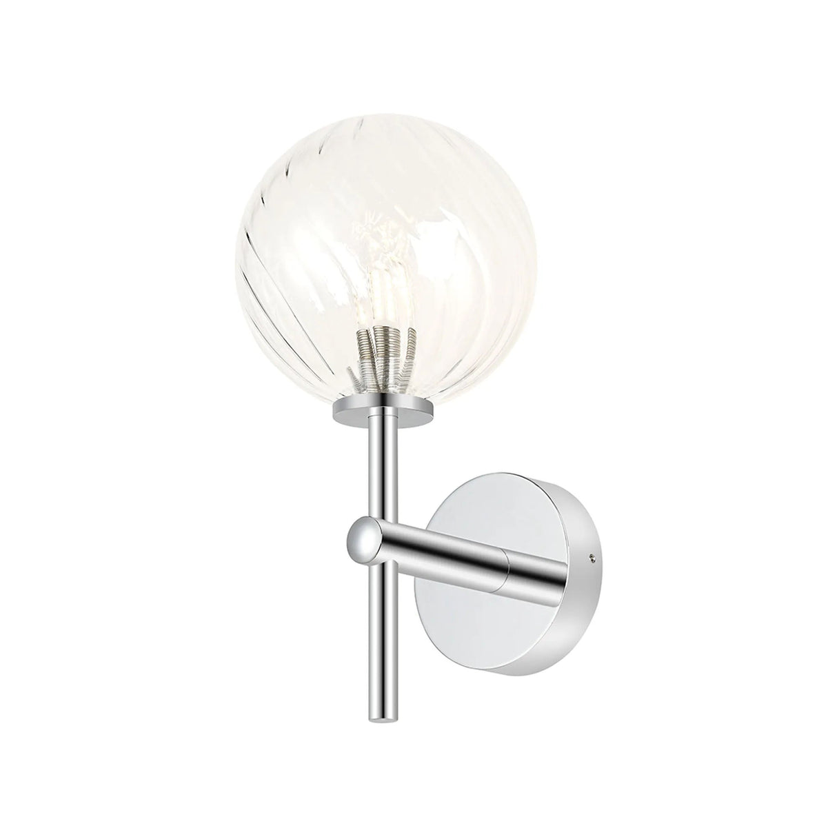 Whitley Medium Arm Wall Lamp 1 Light IP44 Polished Chrome/Clear Swirl Round Glass