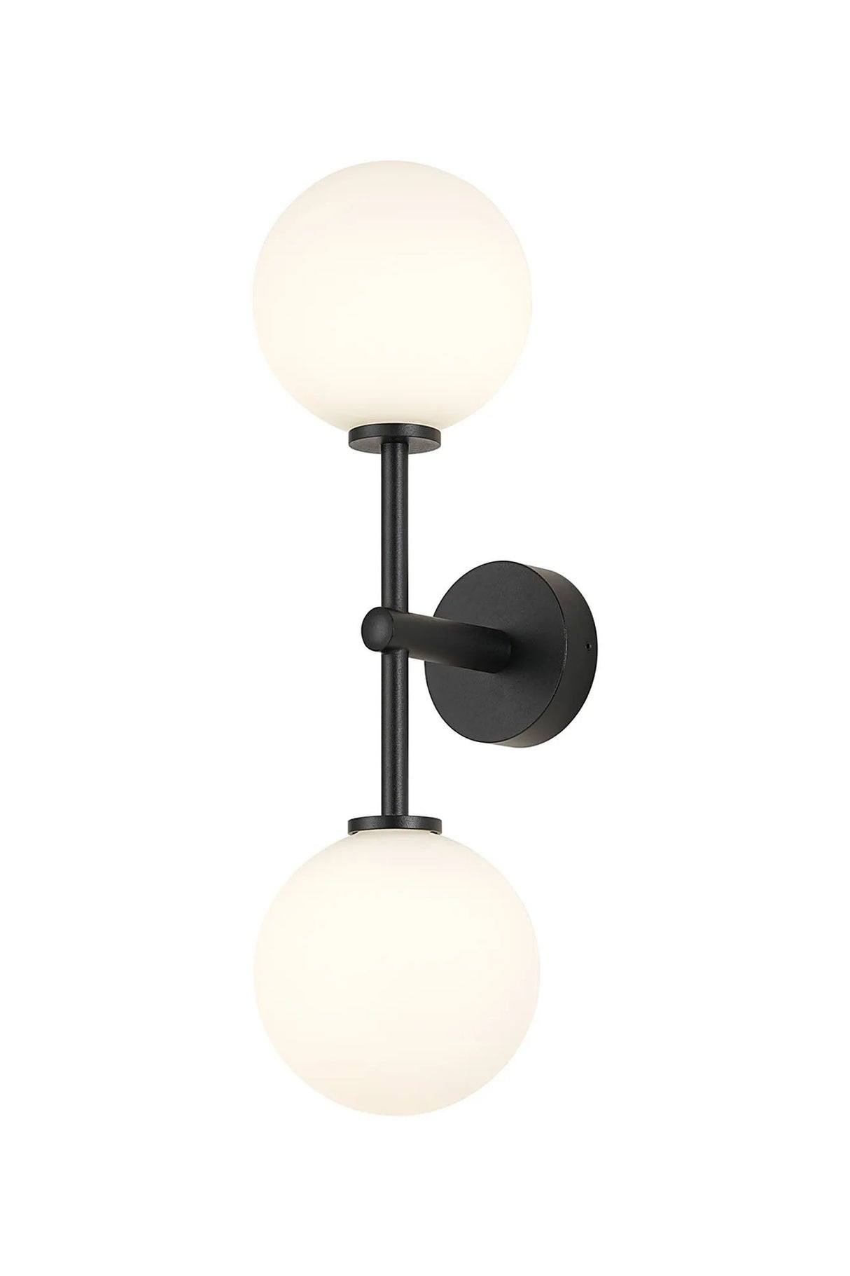 Whitley Medium Arm Wall Lamp 2 Light IP44 Satin Black/Opal Smooth Round Glass