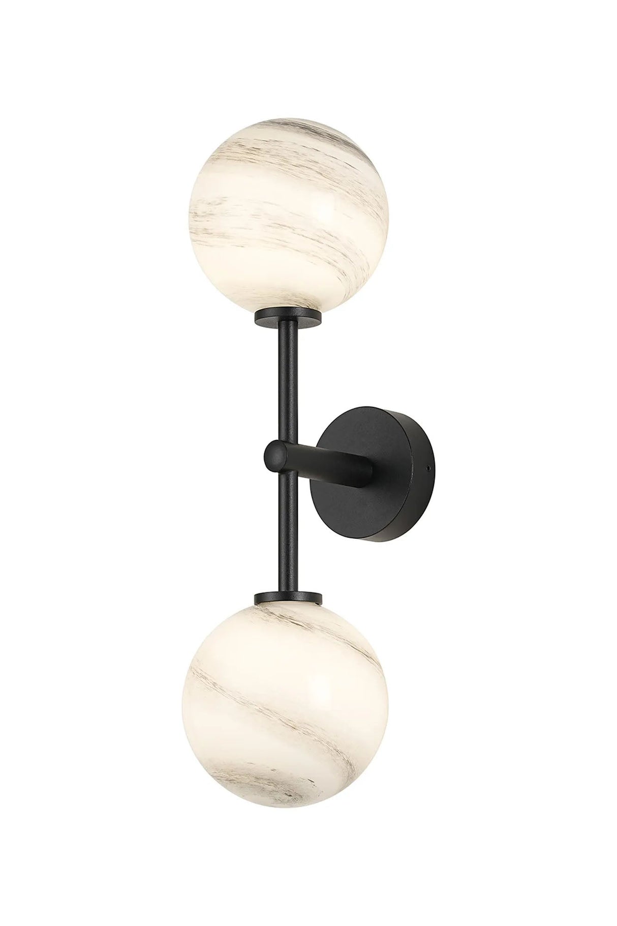 Whitley Medium Arm Wall Lamp 2 Light IP44 Satin Black/Grey Round Marble Effect Glass