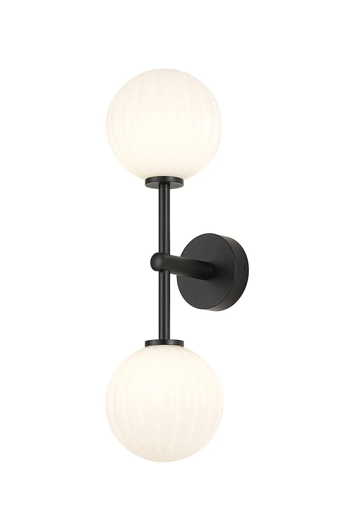 Whitley Medium Arm Wall Lamp 2 Light IP44 Satin Black/Opal Round Segment Glass