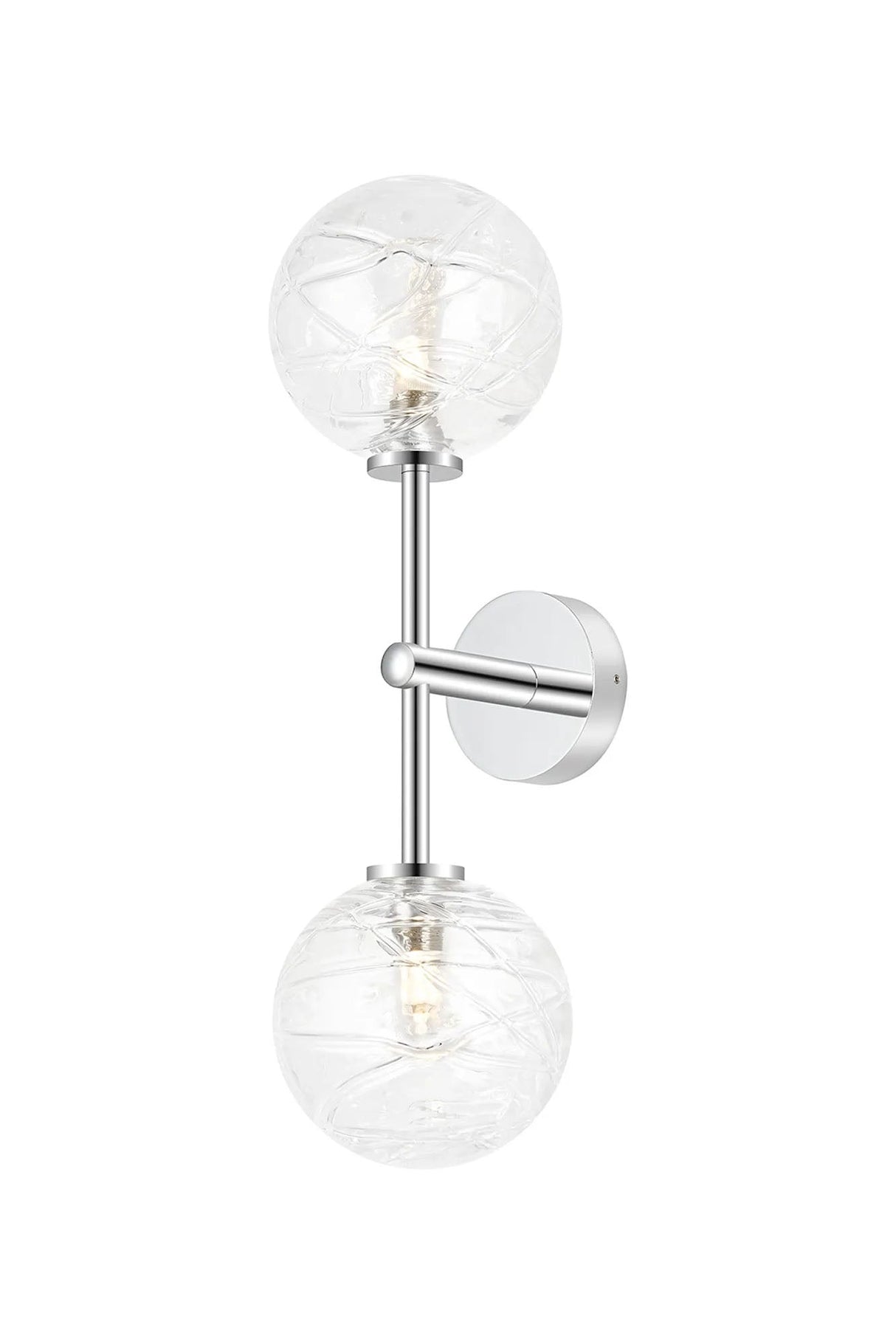 Whitley Medium Arm Wall Lamp 2 Light IP44 Polished Chrome/Clear Dune Effect Round Glass