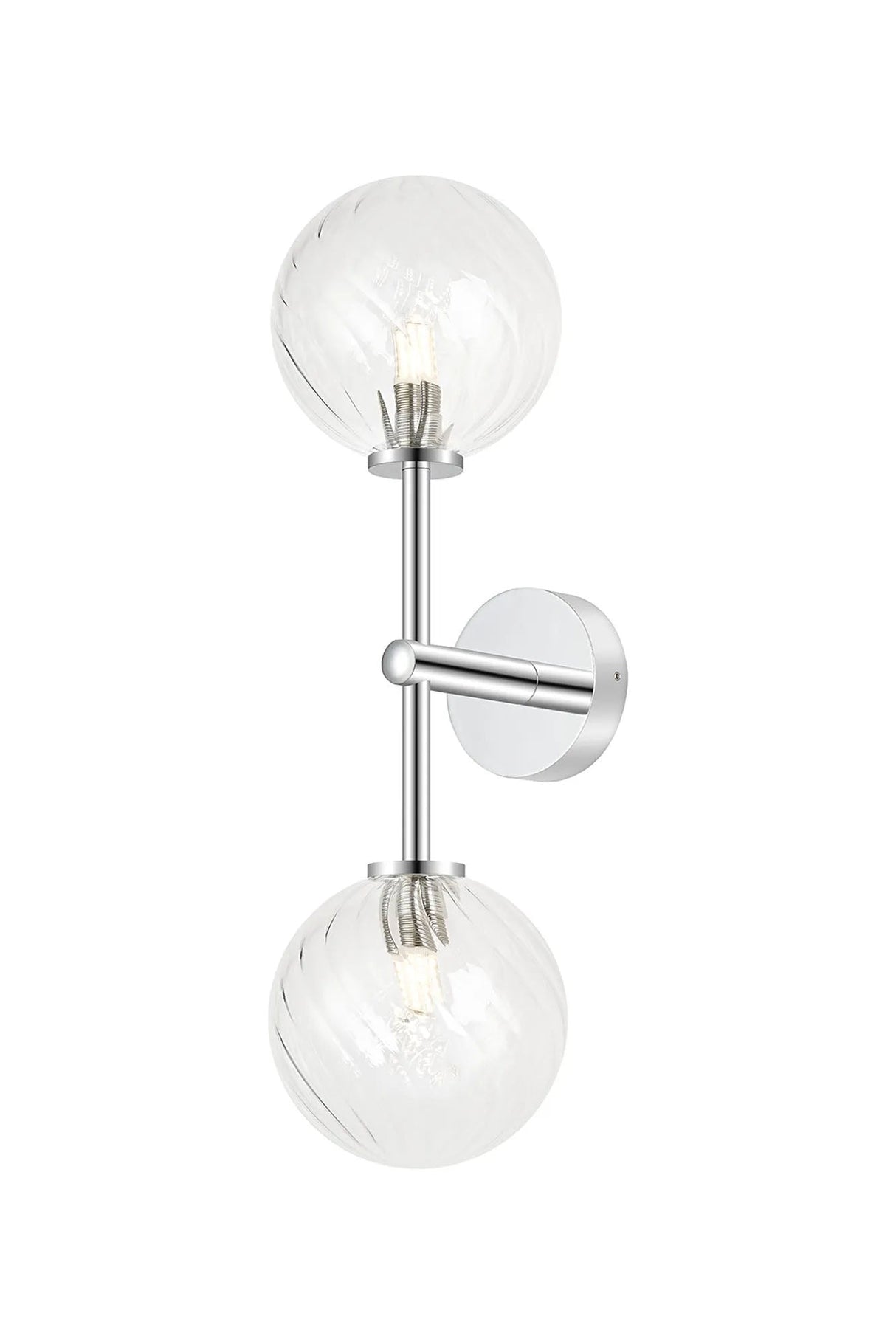 Whitley Medium Arm Wall Lamp 2 Light IP44 Polished Chrome/Clear Swirl Round Glass