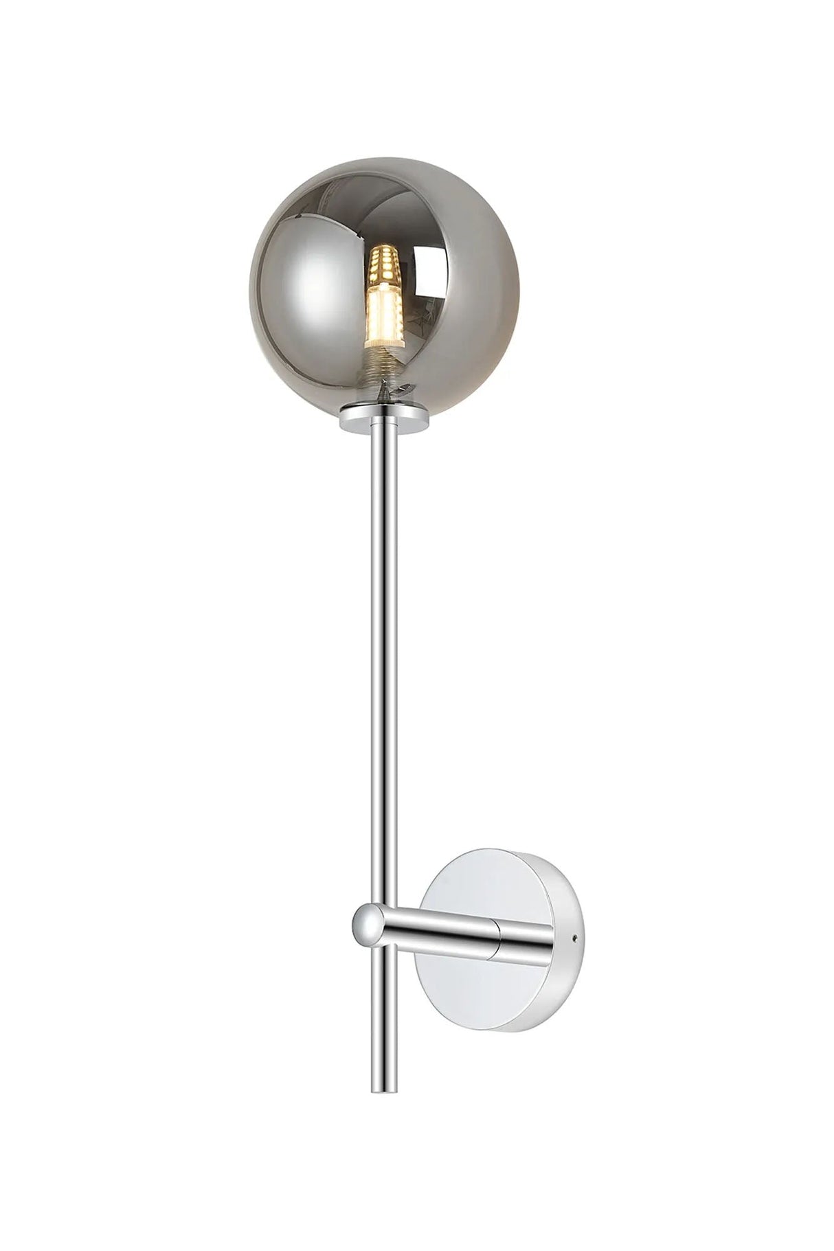 Whitley Tall Arm Wall Lamp 1 Light IP44 Polished Chrome/Smoke Smooth Round Glass