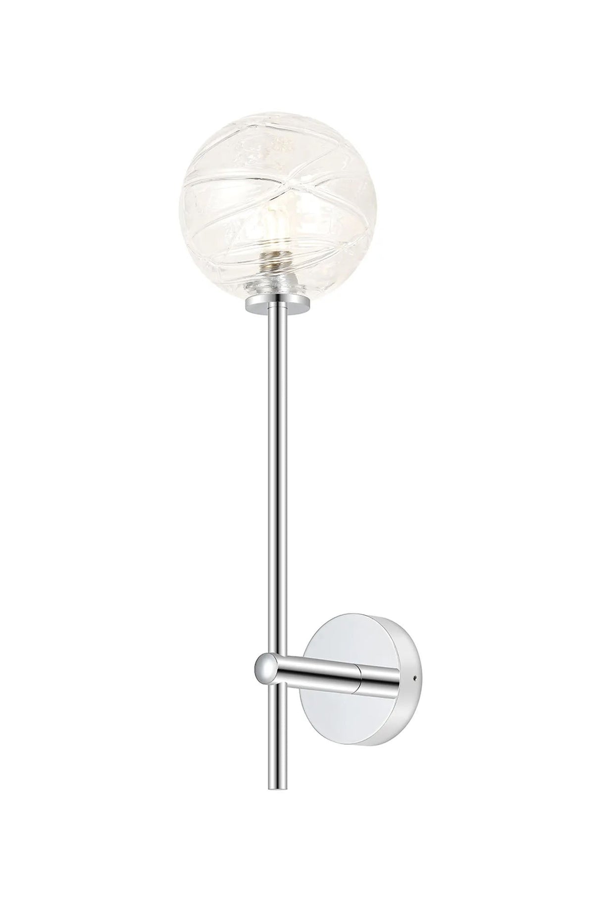 Whitley Tall Arm Wall Lamp 1 Light IP44 Polished Chrome/Clear Dune Effect Round Glass