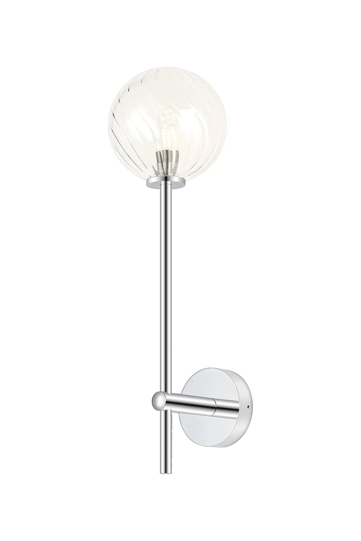 Whitley Tall Arm Wall Lamp 1 Light IP44 Polished Chrome/Clear Swirl Round Glass