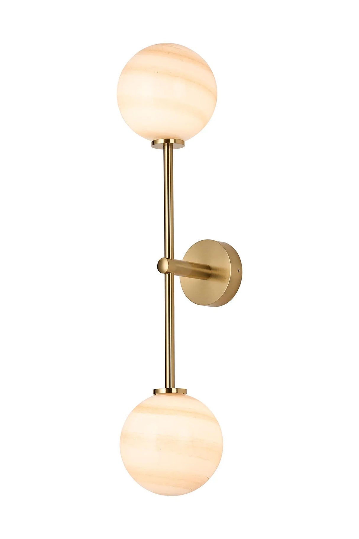 Whitley Tall Arm Wall Lamp 2 Light IP44 Brass Gold/Brown Round Marble Effect Glass