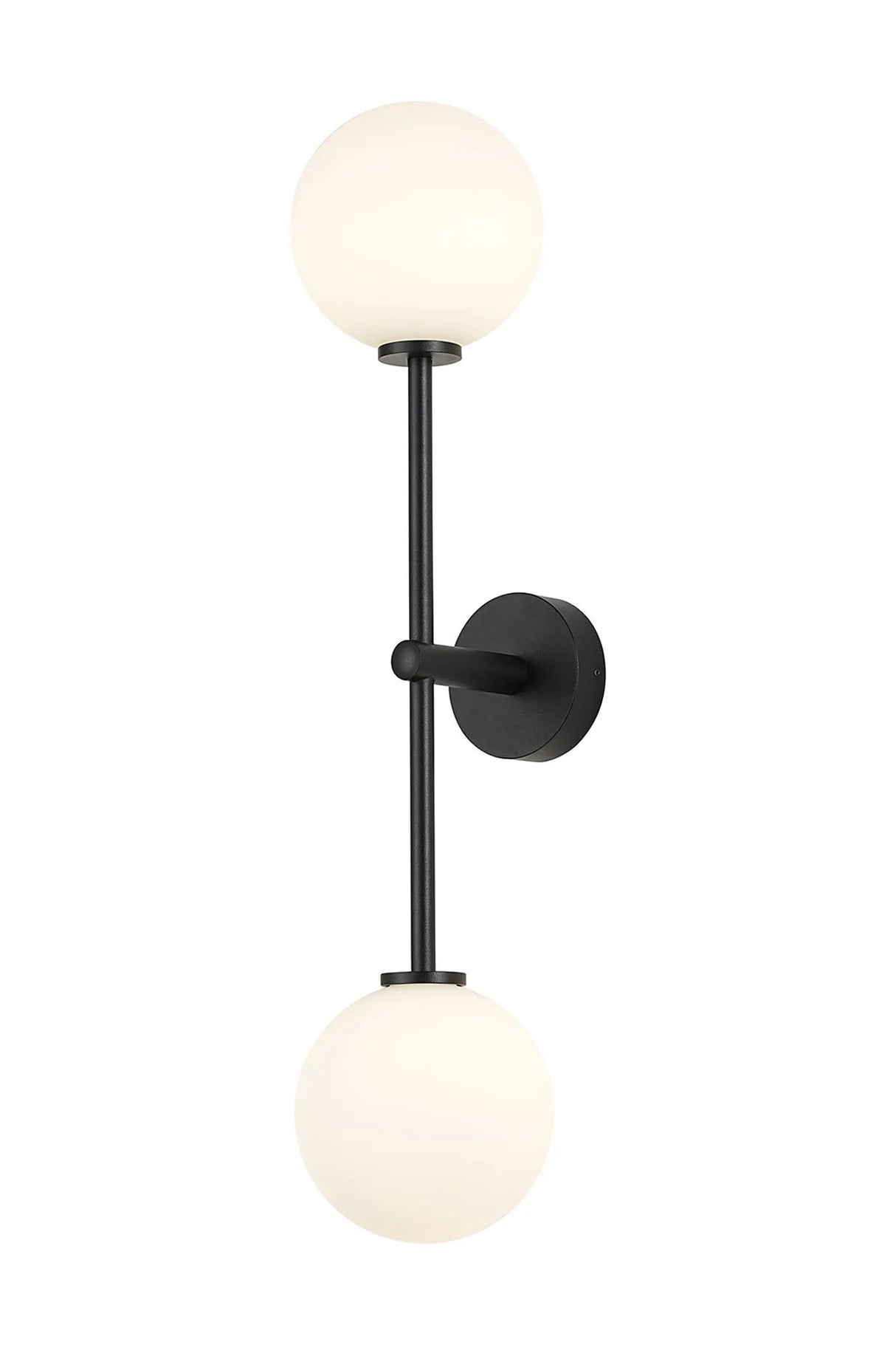 Whitley Tall Arm Wall Lamp 2 Light IP44 Satin Black/Opal Smooth Round Glass