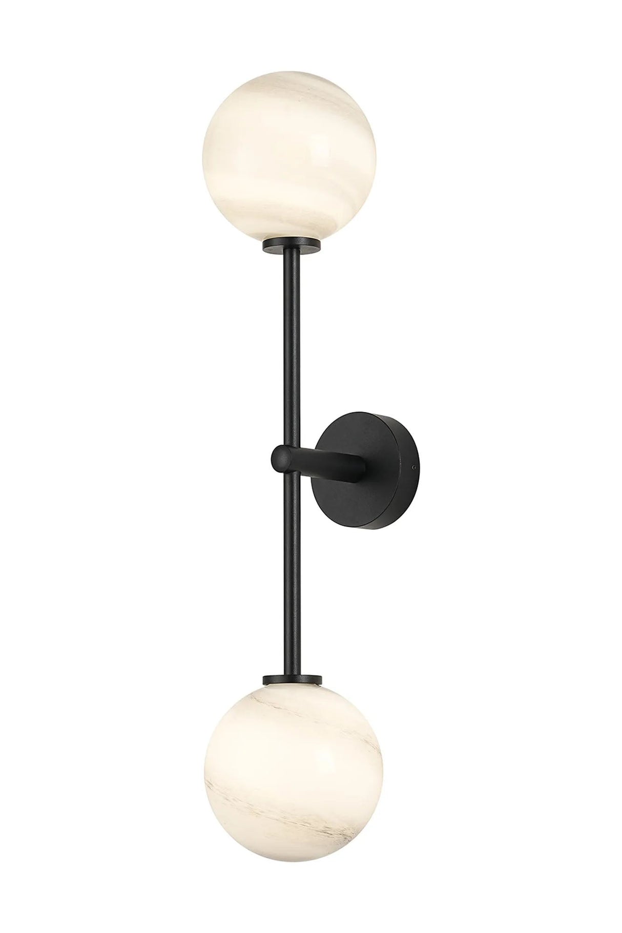 Whitley Tall Arm Wall Lamp 2 Light IP44 Satin Black/Grey Round Marble Effect Glass