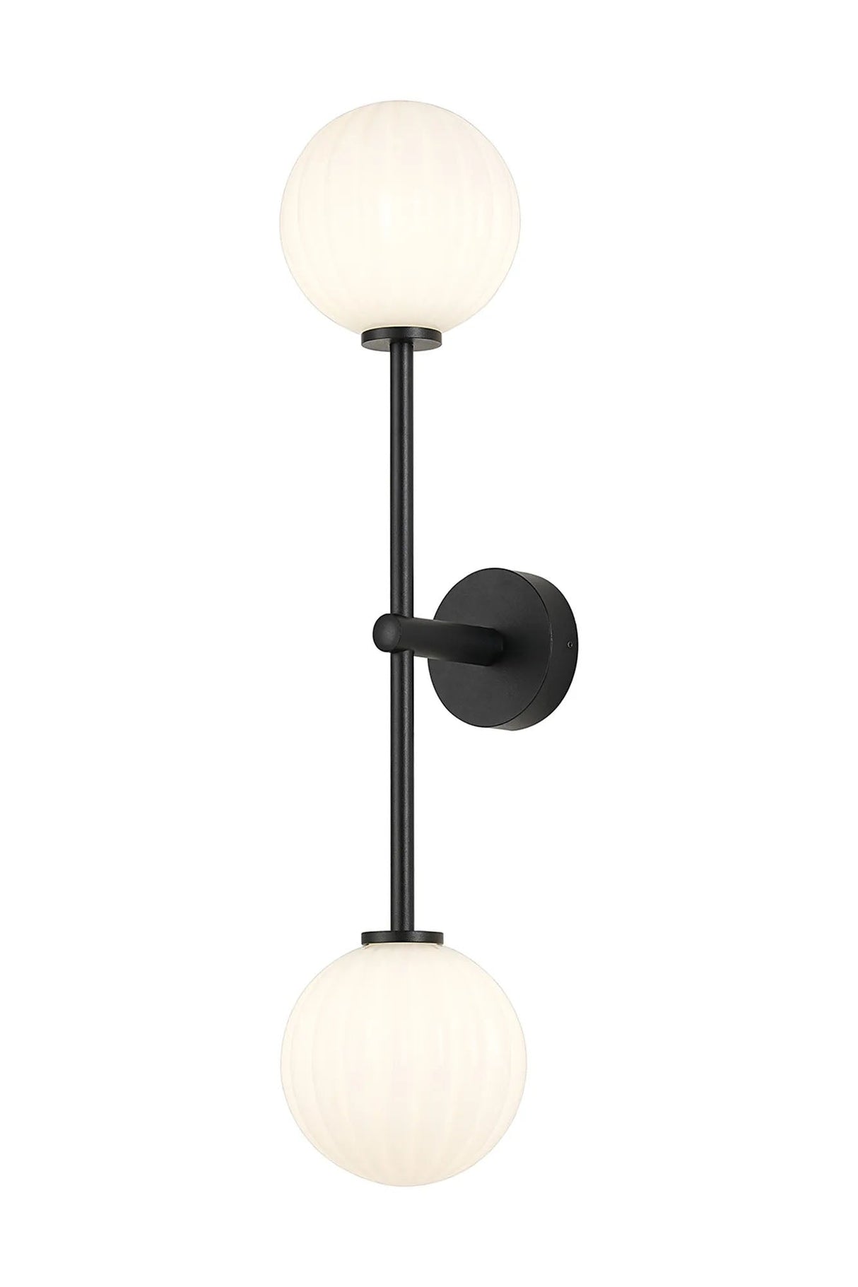 Whitley Tall Arm Wall Lamp 2 Light IP44 Satin Black/Opal Round Segment Glass
