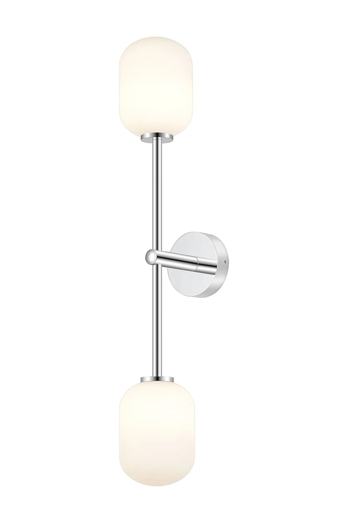 Whitley Tall Arm Wall Lamp 2 Light IP44 Polished Chrome/Opal Smooth Tubular Glass