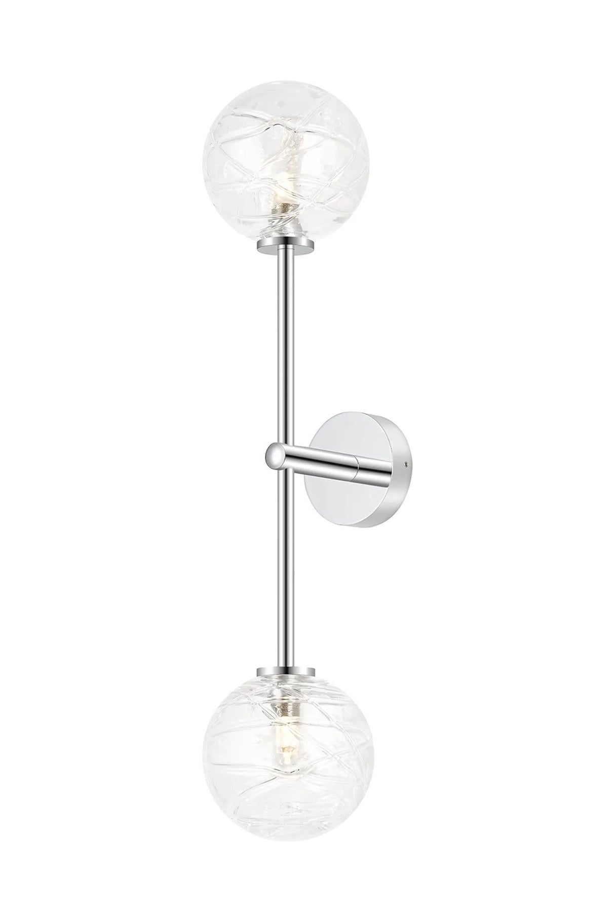 Whitley Tall Arm Wall Lamp 2 Light IP44 Polished Chrome/Clear Dune Effect Round Glass