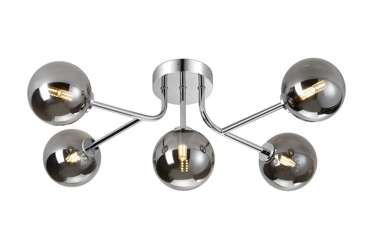 Whitley Linear Semi Flush Ceiling 5 Light IP44 Polished Chrome/Smoke Smooth Round Glass