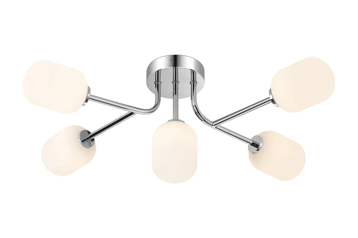 Whitley Linear Semi Flush Ceiling 5 Light IP44 Polished Chrome/Opal Smooth Tubular Glass