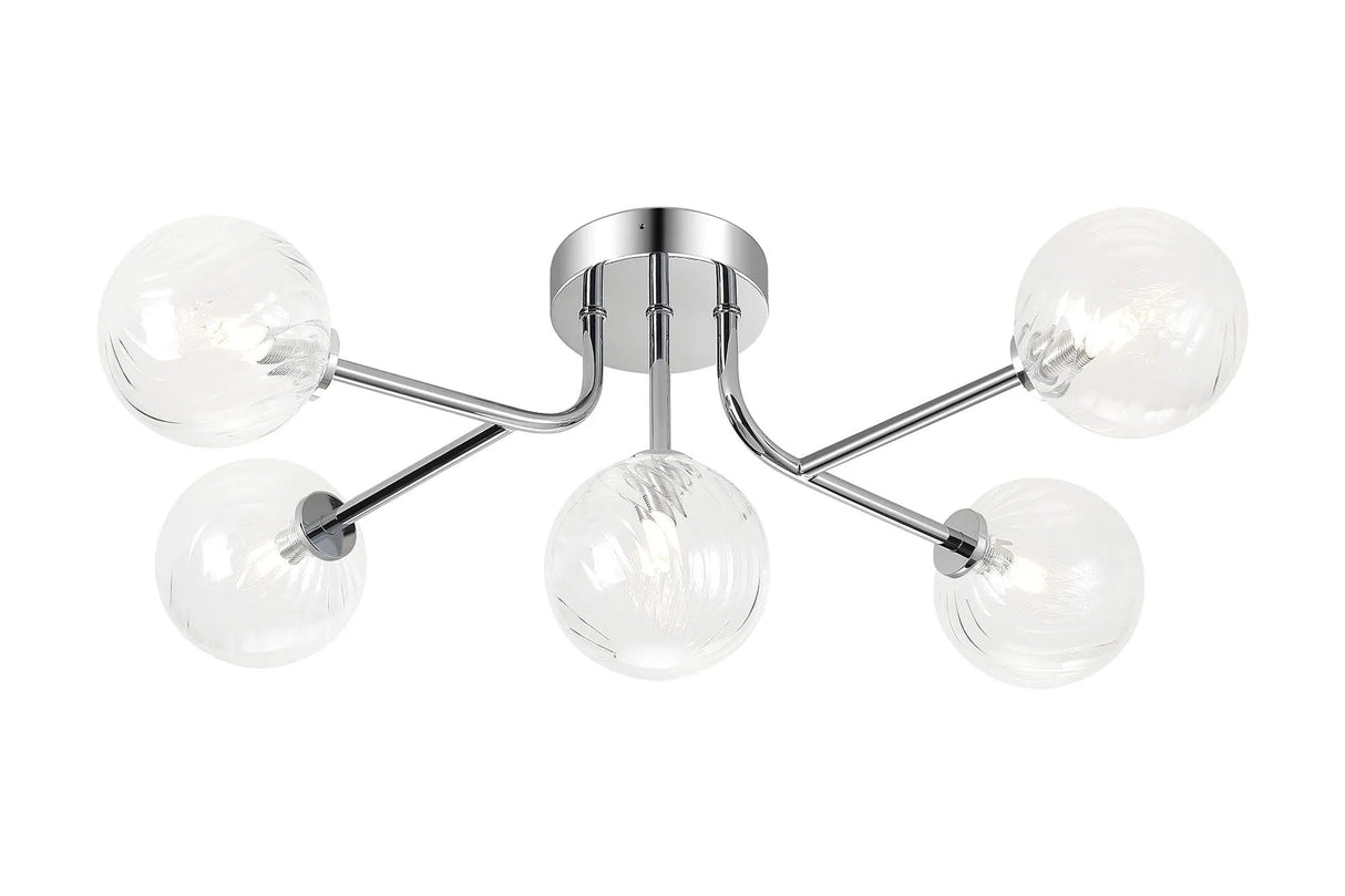 Whitley Linear Semi Flush Ceiling 5 Light IP44 Polished Chrome/Clear Swirl Round Glass