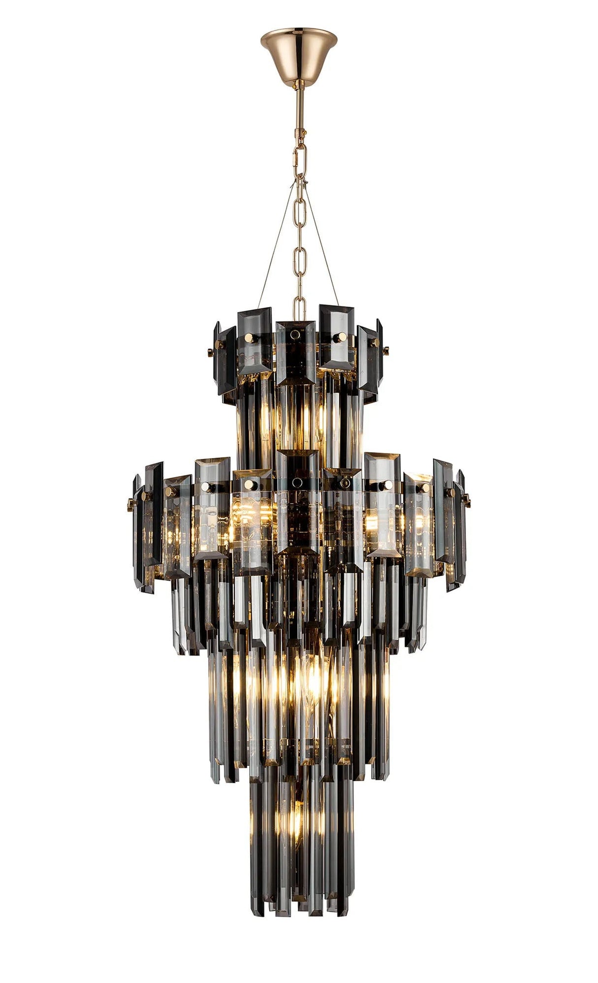 Wickham Tall Pendant 9 Light French Gold/Smoke Glass