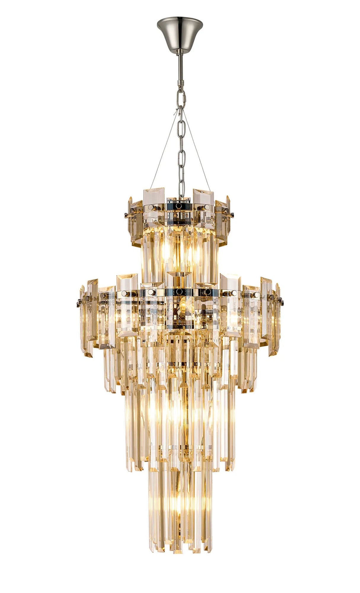 Wickham Tall Pendant 9 Light Polished Nickel/Champagne Glass