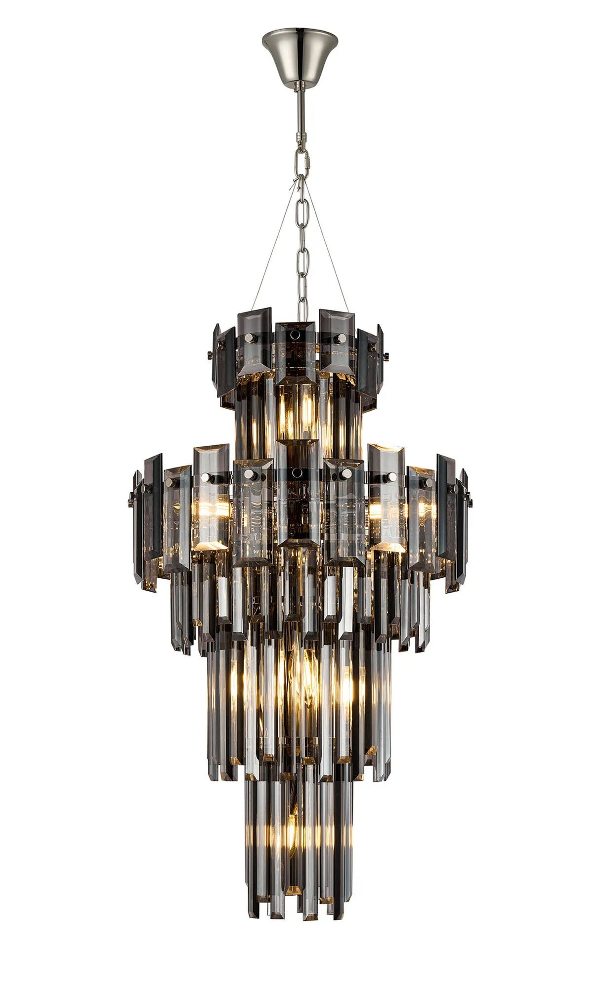 Wickham Tall Pendant 9 Light Polished Nickel/Smoke Glass