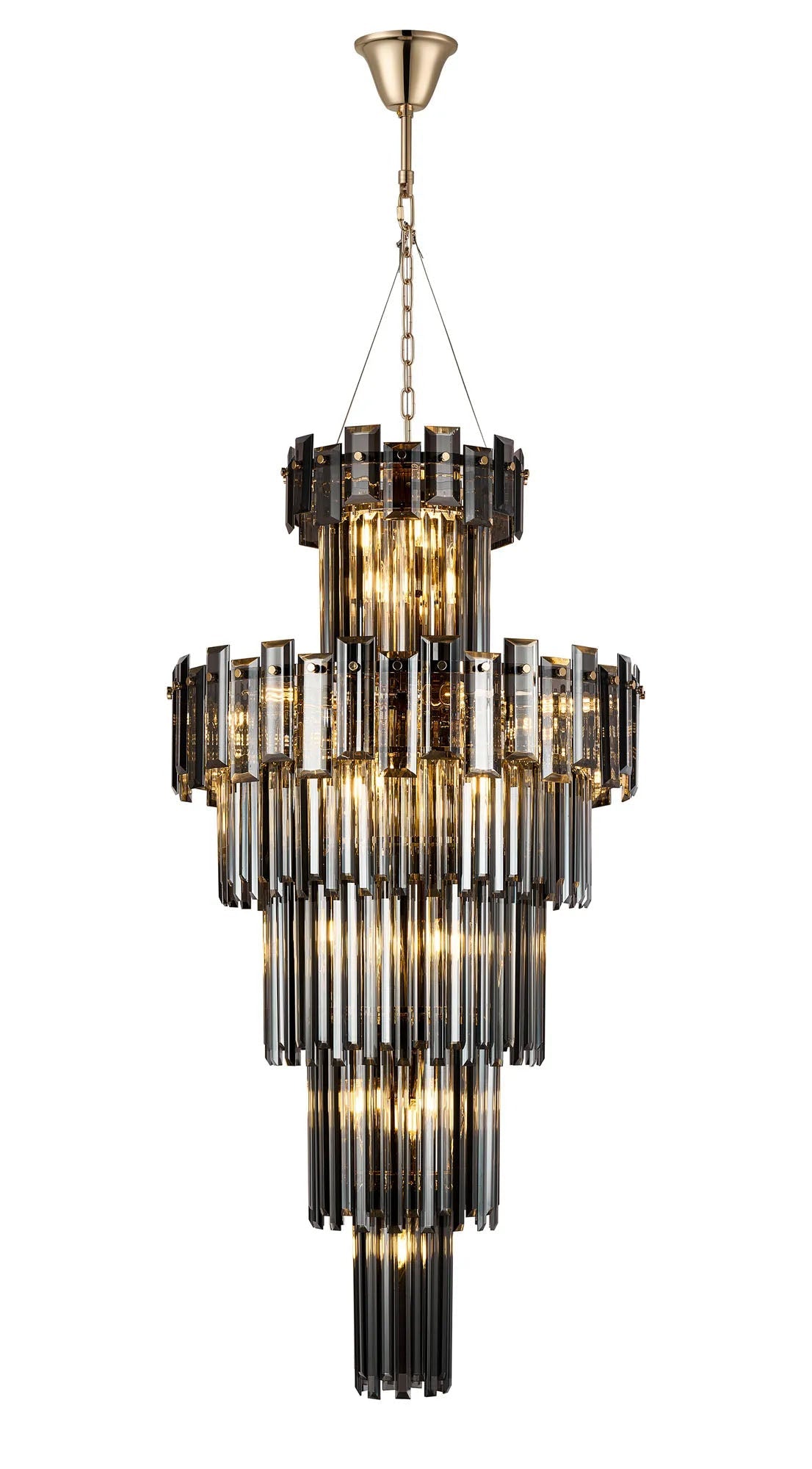 Wickham Tall Pendant 17 Light French Gold/Smoke Glass