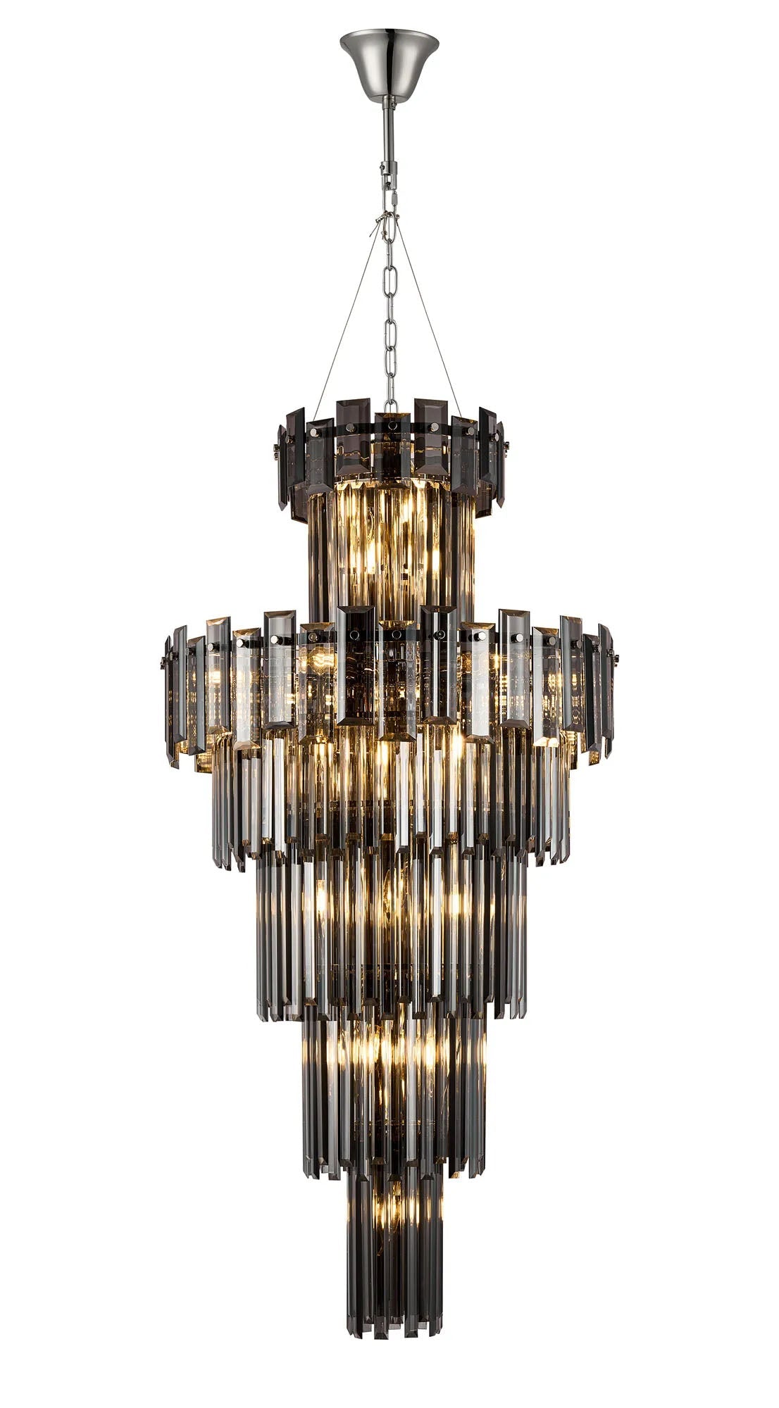 Wickham Tall Pendant 17 Light Polished Nickel/Smoke Glass