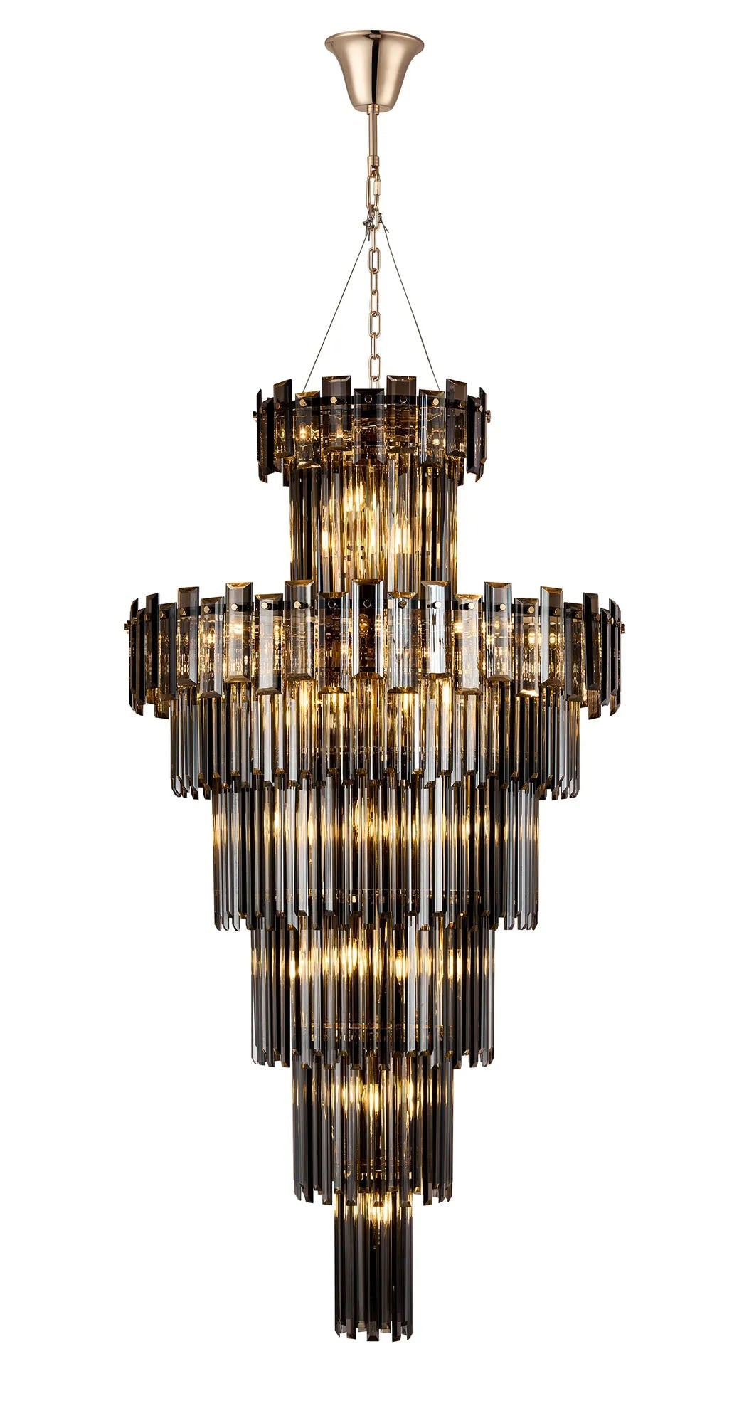 Wickham Tall Pendant 27 Light French Gold/Smoke Glass