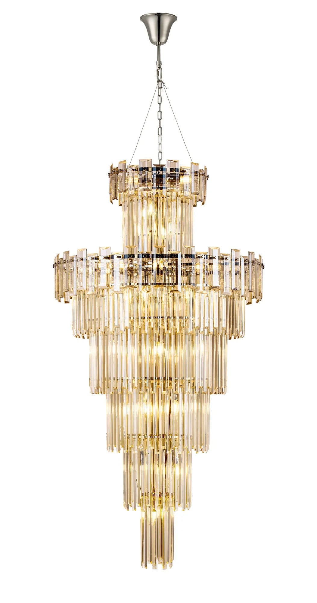 Wickham Tall Pendant 27 Light Polished Nickel/Champagne Glass