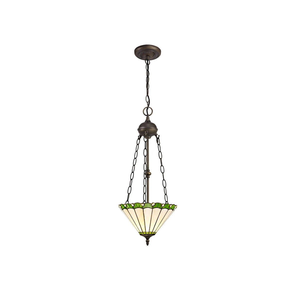 Williams 2 Light Uplighter Pendant E27 With 30cm Tiffany Shade, Green/Cream/Crystal/Aged Antique Brass