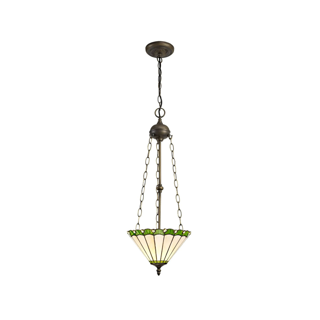 Williams 3 Light Uplighter Pendant E27 With 30cm Tiffany Shade, Green/Cream/Crystal/Aged Antique Brass
