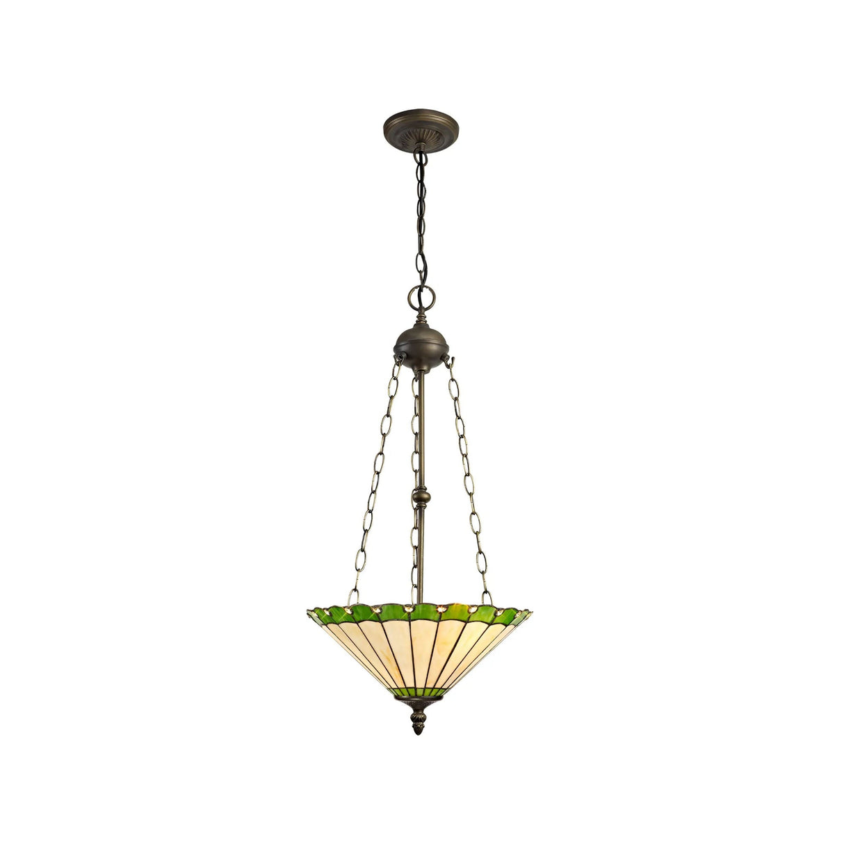Williams 3 Light Uplighter Pendant E27 With 40cm Tiffany Shade, Green/Cream/Crystal/Aged Antique Brass