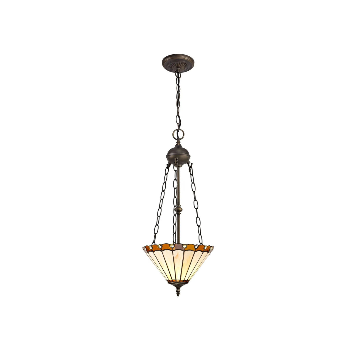 Williams 2 Light Uplighter Pendant E27 With 30cm Tiffany Shade, Amber/Cream/Crystal/Aged Antique Brass