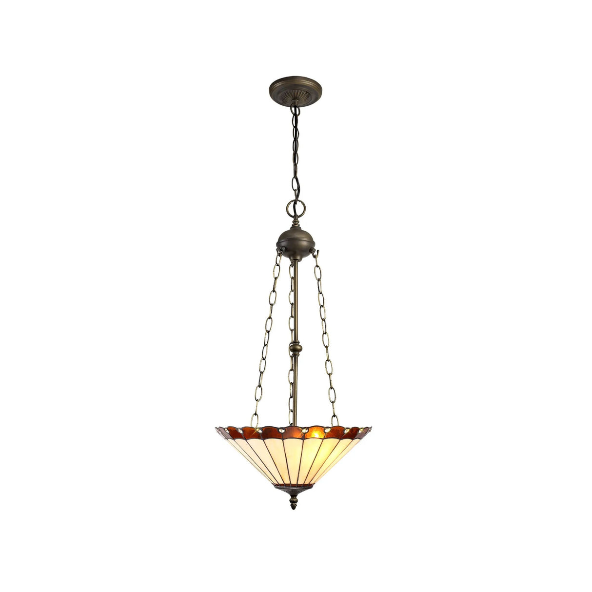 Williams 3 Light Uplighter Pendant E27 With 40cm Tiffany Shade, Amber/Cream/Crystal/Aged Antique Brass