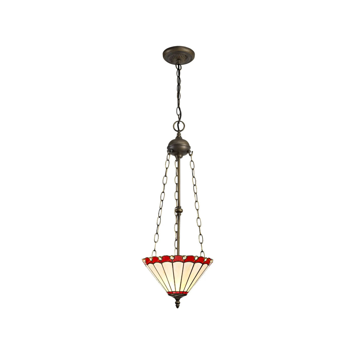 Williams 3 Light Uplighter Pendant E27 With 30cm Tiffany Shade, Red/Cream/Crystal/Aged Antique Brass