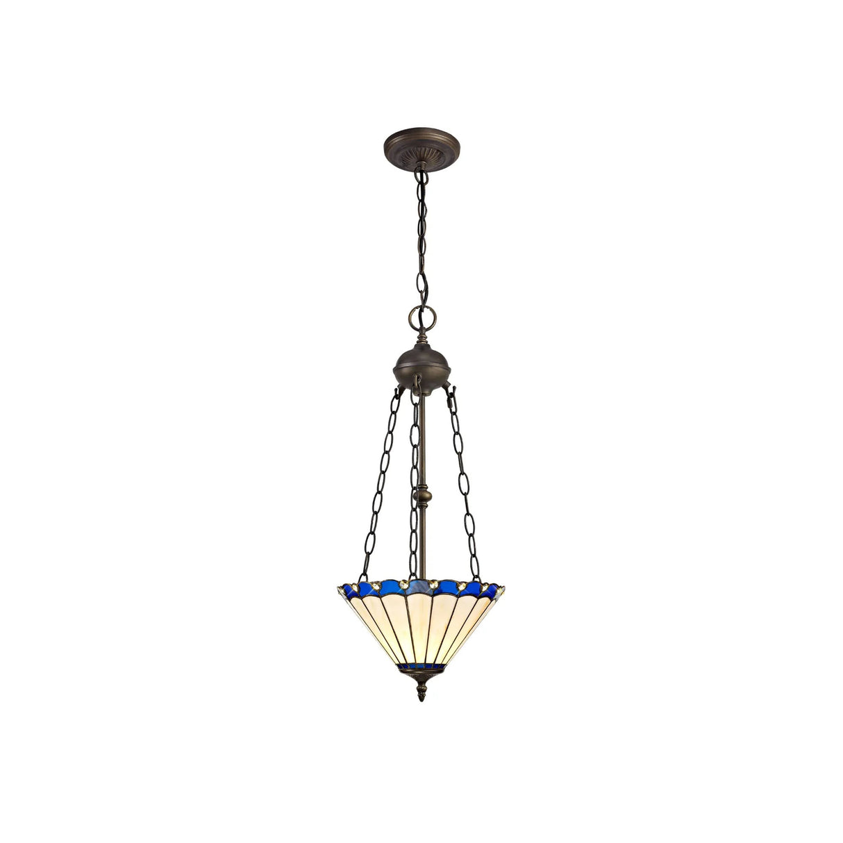 Williams 2 Light Uplighter Pendant E27 With 30cm Tiffany Shade, Blue/Cream/Crystal/Aged Antique Brass