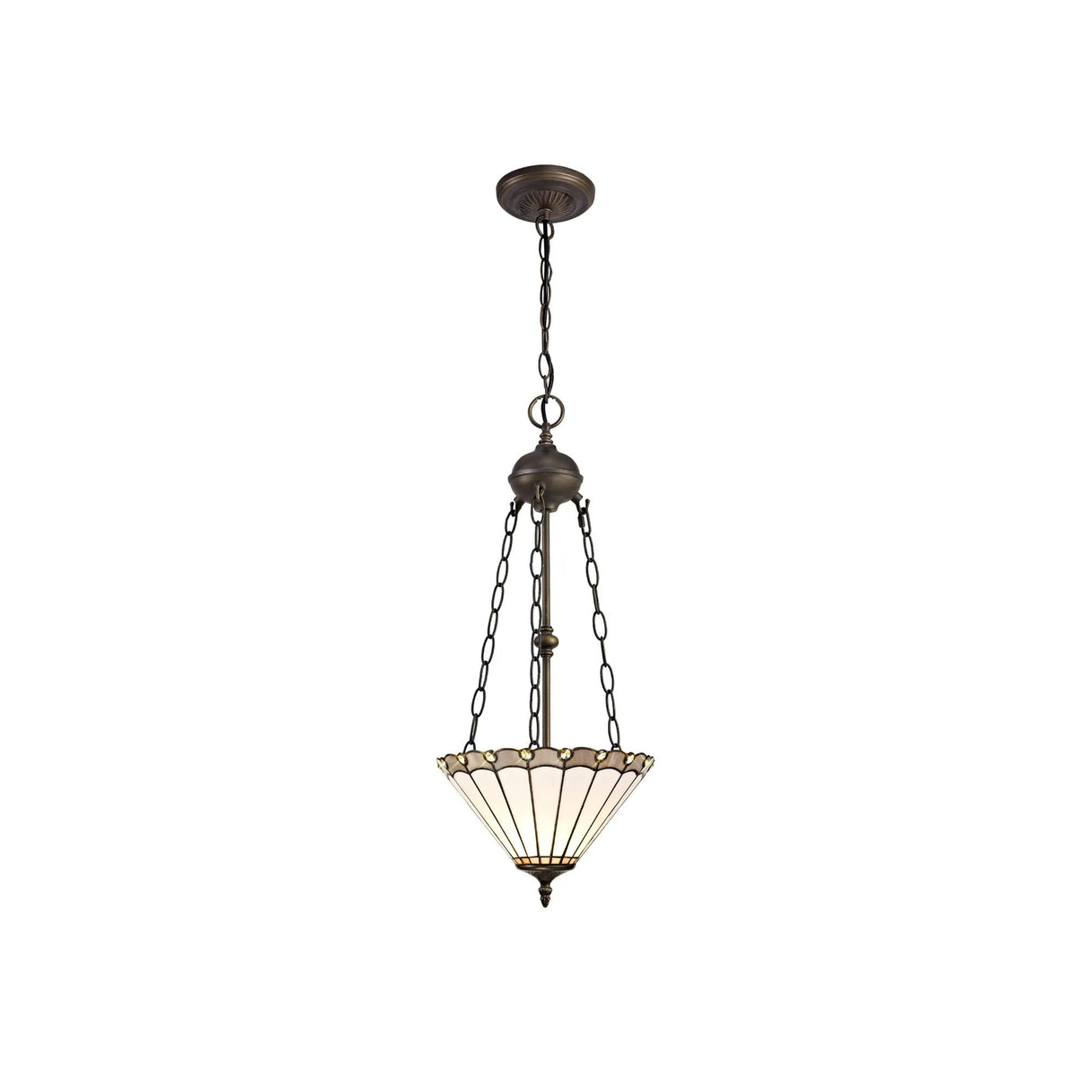 Williams 2 Light Uplighter Pendant E27 With 30cm Tiffany Shade, Grey/Cream/Crystal/Aged Antique Brass