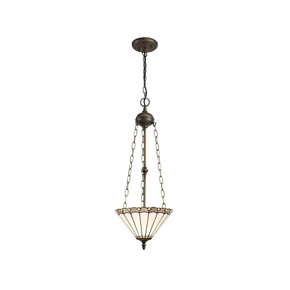 Williams 3 Light Uplighter Pendant E27 With 30cm Tiffany Shade, Grey/Cream/Crystal/Aged Antique Brass