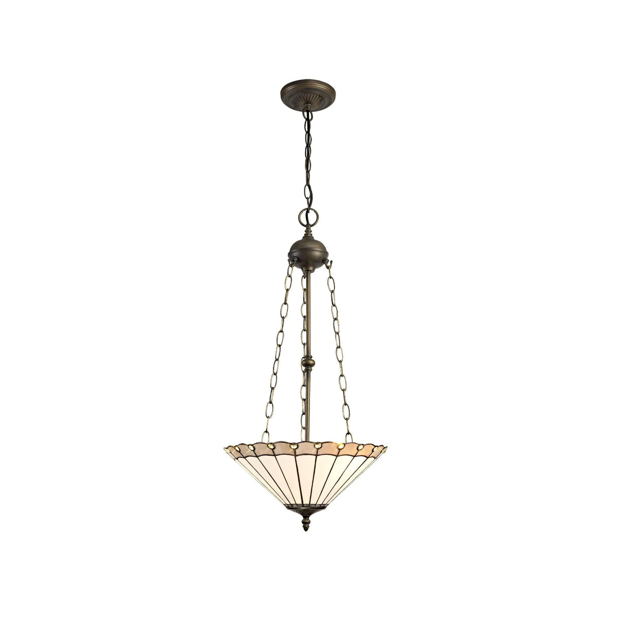 Williams 3 Light Uplighter Pendant E27 With 40cm Tiffany Shade, Grey/Cream/Crystal/Aged Antique Brass