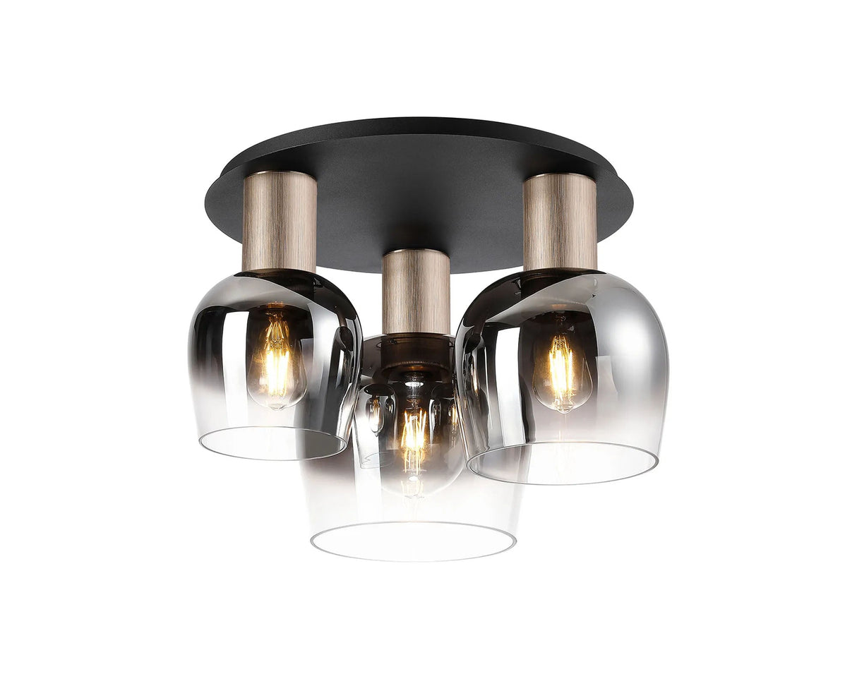 Withe 63cm Round Ceiling Light, 3 x E27, Titanium Gold/Satin Black/Gun Metal/Smoke Fade Wine Glass