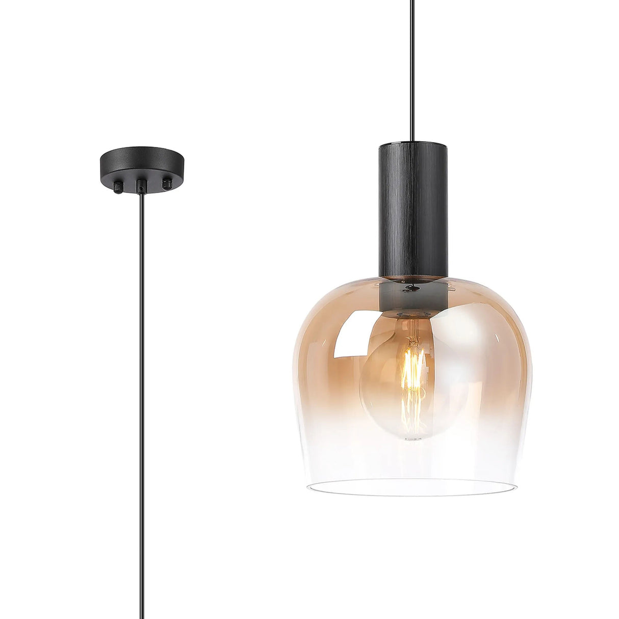 Withe 27cm Pendant, 1 x E27, Satin Black/Amber Fade Wine Glass