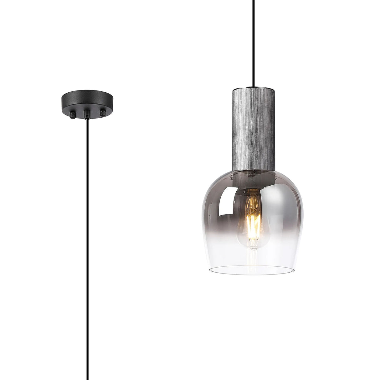 Withe 19cm Pendant, 1 x E27, Gun Metal/Satin Black/Smoke Fade Wine Glass