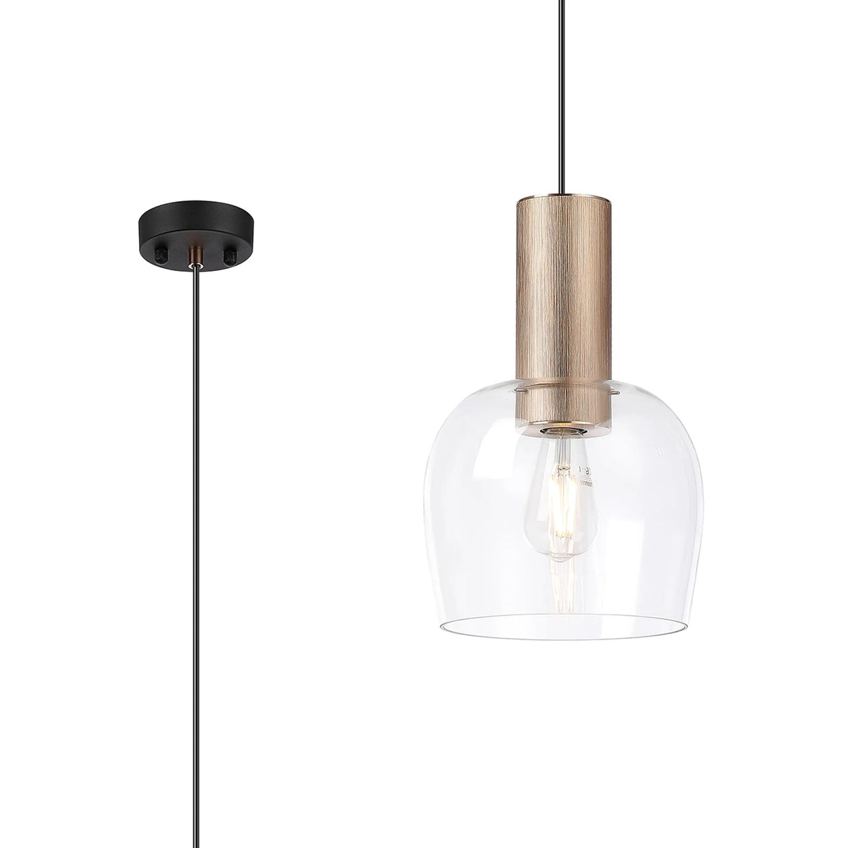 Withe 23cm Pendant, 1 x E27, Titanium Gold/Satin Black/Clear Wine Glass