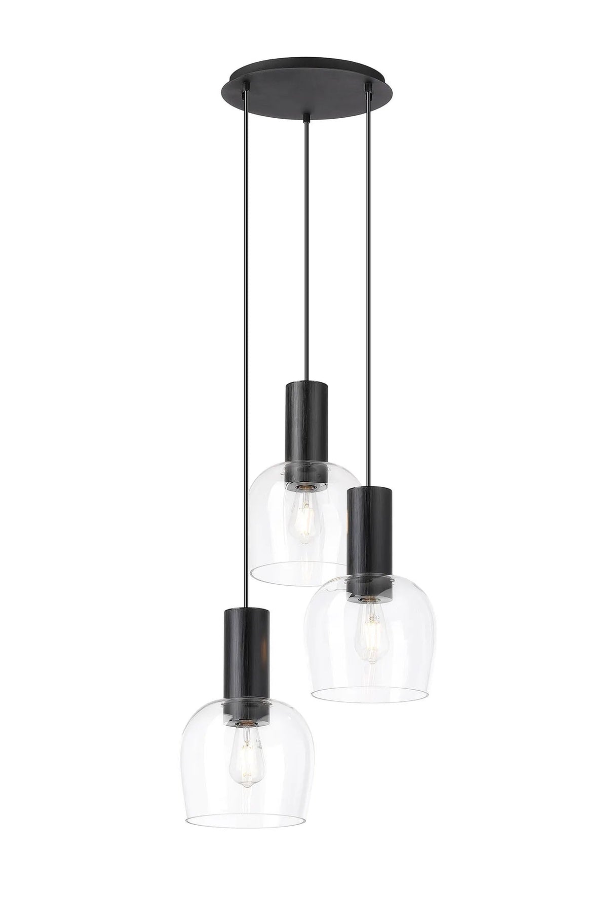 Withe 47cm Round Pendant, 3 x E27, Satin Black/Clear Wine Glass