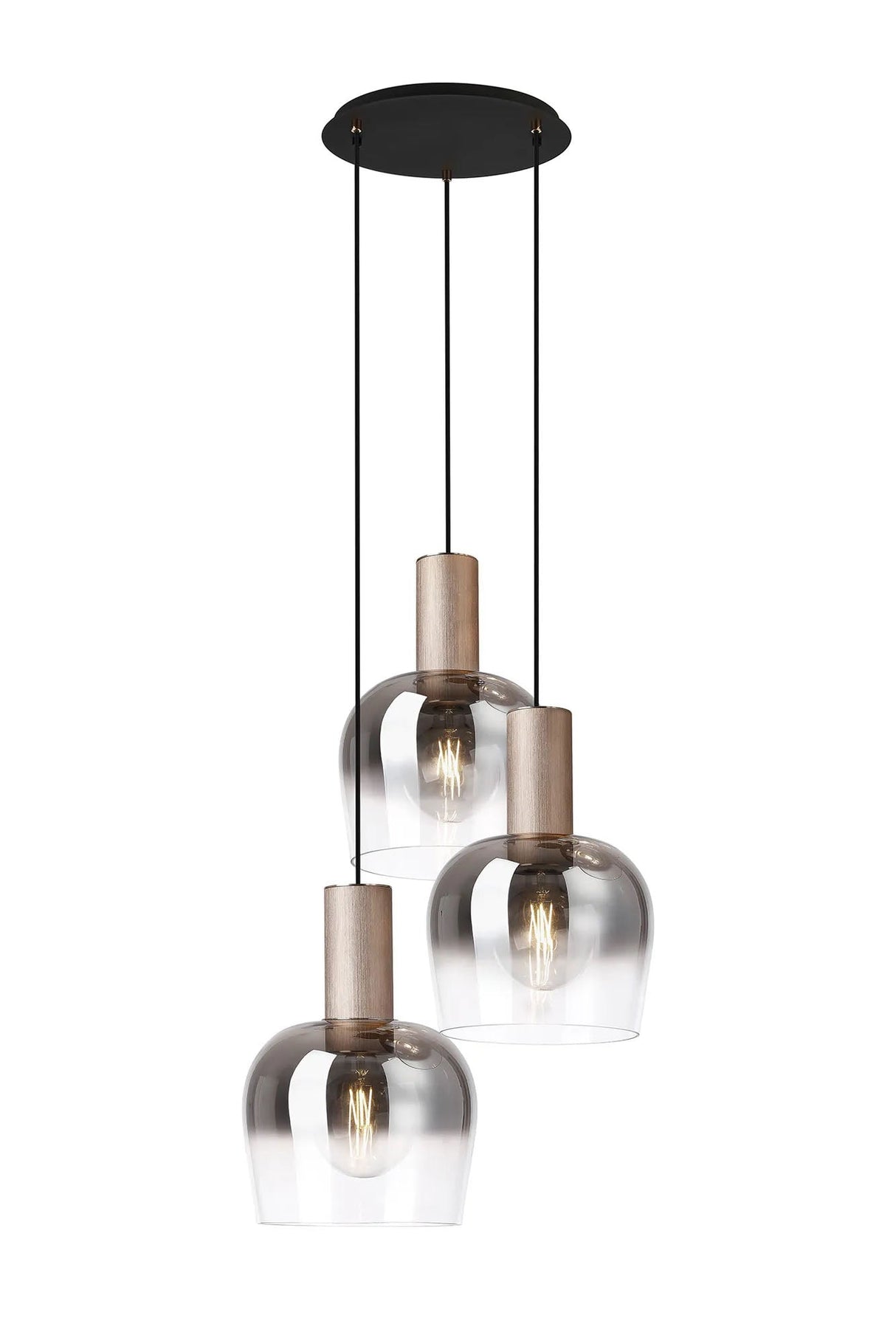 Withe 50cm Round Pendant, 3 x E27, Titanium Gold/Satin Black/Smoke Fade Wine Glass