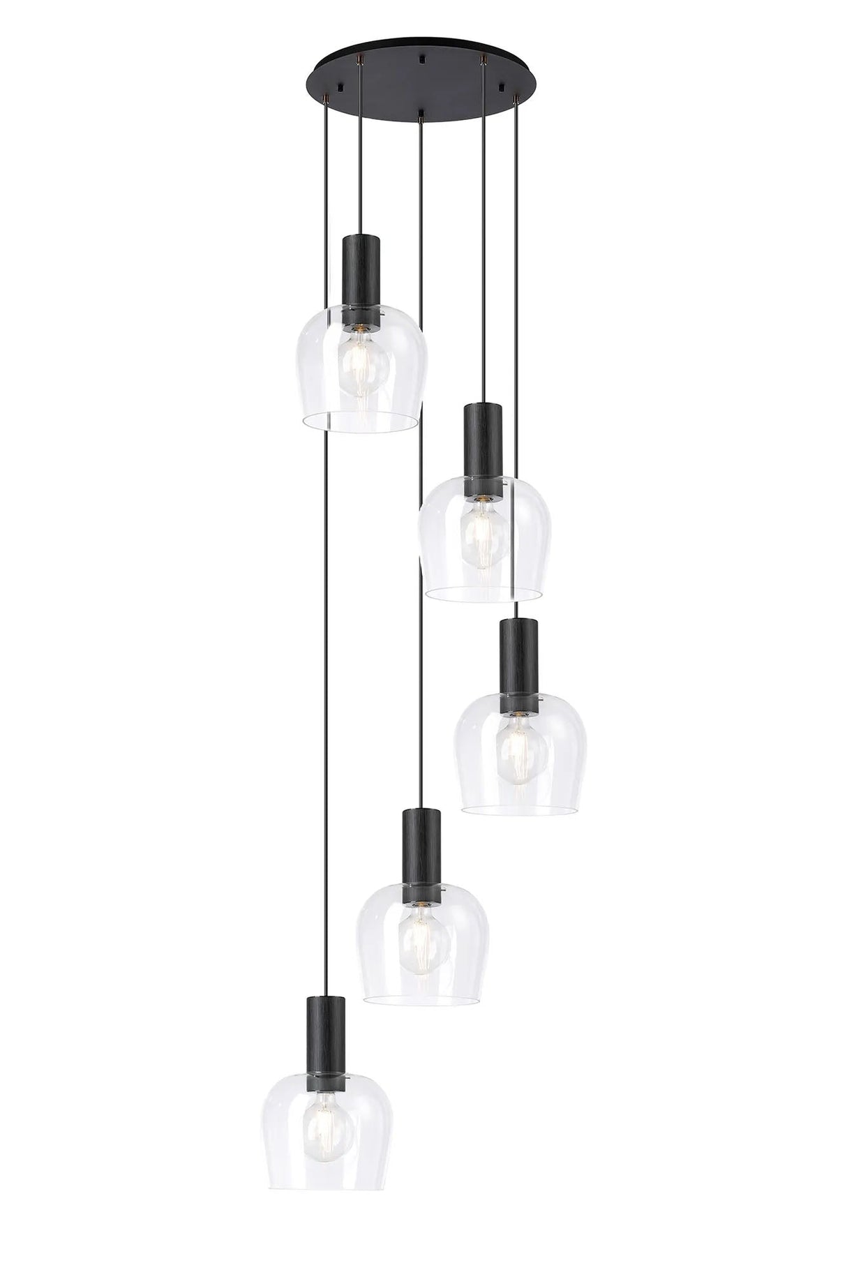 Withe 68cm Round Pendant, 5 x E27, Satin Black/Clear Wine Glass