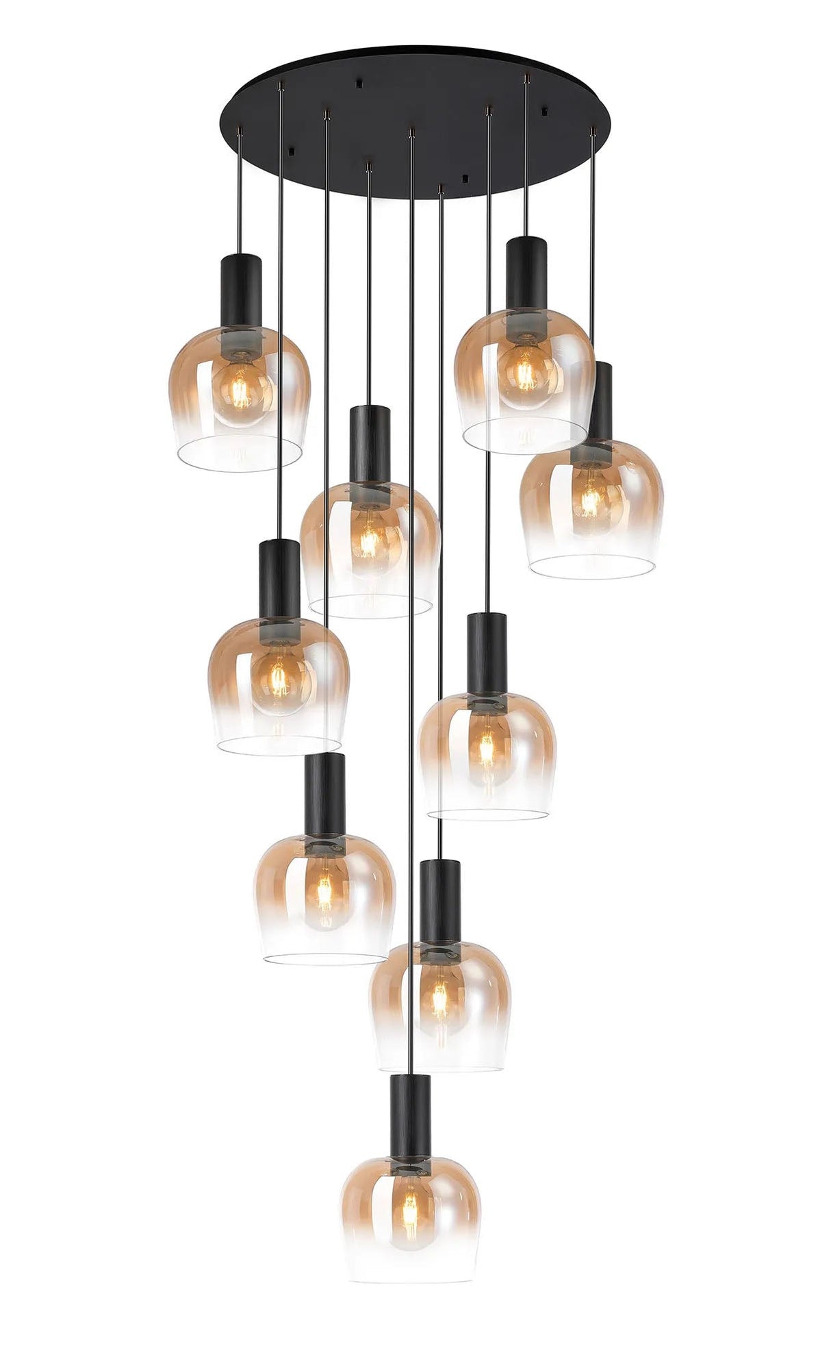 Withe 103cm Round Pendant, 9 x E27, Satin Black/Amber Fade Wine Glass