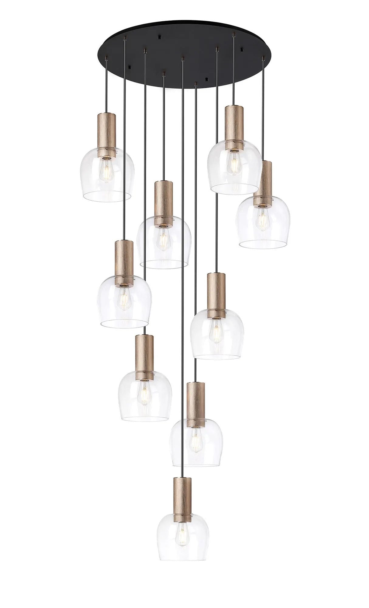 Withe 100cm Round Pendant, 9 x E27, Titanium Gold/Satin Black/Clear Wine Glass